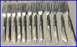 24 Piece Mother of Pearl Silver Plate Fruit, Dessert Knife & Fork Set Boxed