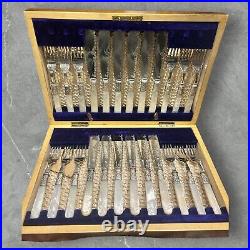 24 Pieces J S & S Silver Plated Fish Knives Forks Mother of Pearl Canteen Box