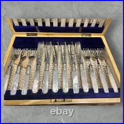 24 Pieces J S & S Silver Plated Fish Knives Forks Mother of Pearl Canteen Box