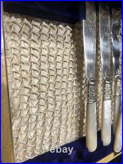 24 Pieces J S & S Silver Plated Fish Knives Forks Mother of Pearl Canteen Box