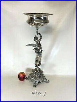 26 Tall Silverplated Figural Center Piece of Lady With Bird