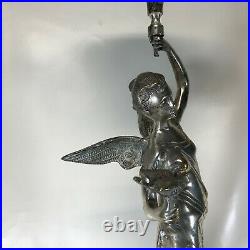 26 Tall Silverplated Figural Center Piece of Lady With Bird