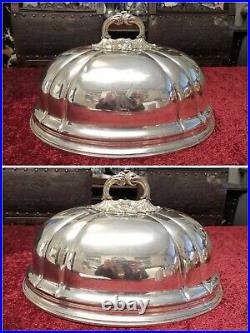 2 Antique Graduated Silver Plated Family Crested Cloches/Meat Domes c. 1800