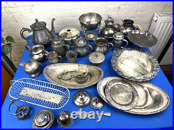 30 SILVER PLATE PIECES 15 Lbs Teapot, Trays, Sugar, Shaker, Chafing Stand, Lids