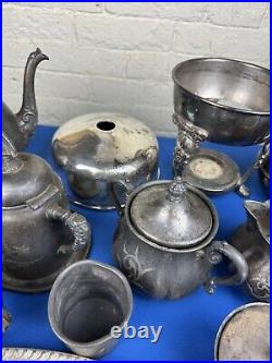 30 SILVER PLATE PIECES 15 Lbs Teapot, Trays, Sugar, Shaker, Chafing Stand, Lids