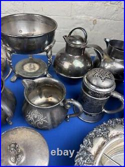 30 SILVER PLATE PIECES 15 Lbs Teapot, Trays, Sugar, Shaker, Chafing Stand, Lids