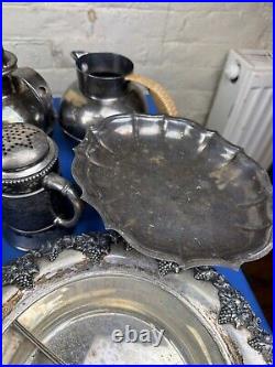 30 SILVER PLATE PIECES 15 Lbs Teapot, Trays, Sugar, Shaker, Chafing Stand, Lids