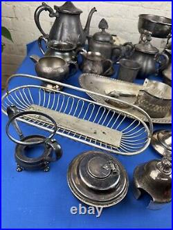 30 SILVER PLATE PIECES 15 Lbs Teapot, Trays, Sugar, Shaker, Chafing Stand, Lids