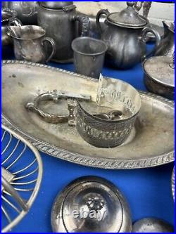 30 SILVER PLATE PIECES 15 Lbs Teapot, Trays, Sugar, Shaker, Chafing Stand, Lids