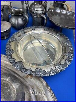 30 SILVER PLATE PIECES 15 Lbs Teapot, Trays, Sugar, Shaker, Chafing Stand, Lids