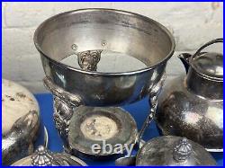 30 SILVER PLATE PIECES 15 Lbs Teapot, Trays, Sugar, Shaker, Chafing Stand, Lids
