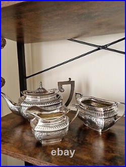 3 PIECE SILVERPLATED TEA SERVICE 1900s engraved letter M