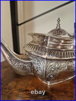 3 PIECE SILVERPLATED TEA SERVICE 1900s engraved letter M