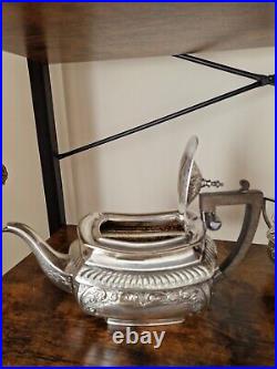 3 PIECE SILVERPLATED TEA SERVICE 1900s engraved letter M