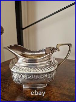 3 PIECE SILVERPLATED TEA SERVICE 1900s engraved letter M