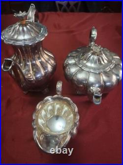 3 Piece Antique Charles Howard English Silver Plate Melon Georgian Repro Tea Set
