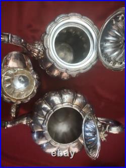 3 Piece Antique Charles Howard English Silver Plate Melon Georgian Repro Tea Set