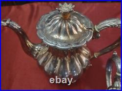 3 Piece Antique Charles Howard English Silver Plate Melon Georgian Repro Tea Set