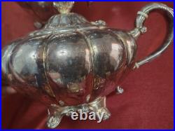 3 Piece Antique Charles Howard English Silver Plate Melon Georgian Repro Tea Set