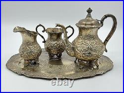 3 Piece Silver plated Tea Set w Silver plated Tray Vintage Set