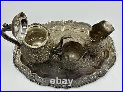 3 Piece Silver plated Tea Set w Silver plated Tray Vintage Set