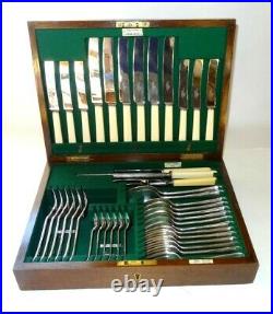 41 piece 1920s / 30s mahogany cased, rat tailed, canteen cutlery Walker & Hall