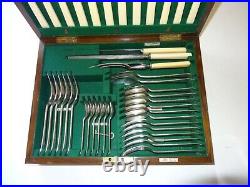 41 piece 1920s / 30s mahogany cased, rat tailed, canteen cutlery Walker & Hall