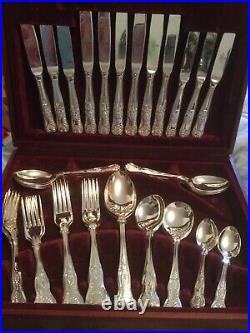 43 Piece Vintage Regency Silver Plated Kings Pattern Cutlery Set in Wooden Box