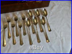44 Piece Mappin & Webb Silver Plate Rat Tail Canteen Of Cutlery. Dated 1933