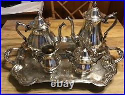 4 Piece International Silver Co Silver Plate Tea Set With F B Rogers Tray