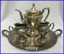 4 Piece Vintage Continental Grape Pattern Silver Plate Tea Set Ultraplate