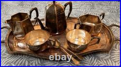 5 Piece Silver Plated Art Deco Tea/Coffee Service Set with Tray