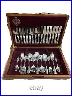 60 Piece Silver Plated Canteen of Cutlery In Wooden Box, DuBarry Design, Vintage