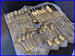 64 Piece Silver Plated Cutlery Set with P Initial On All Pieces