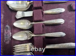 65 Piece Oneida Nobility Plate Royal Rose Silver Plate Silverware Flatware Box