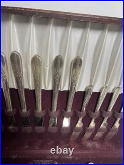 65 Piece Oneida Nobility Plate Royal Rose Silver Plate Silverware Flatware Box