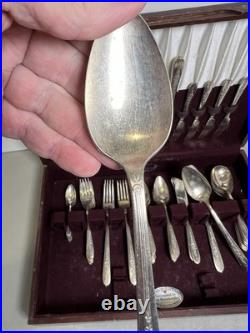65 Piece Oneida Nobility Plate Royal Rose Silver Plate Silverware Flatware Box