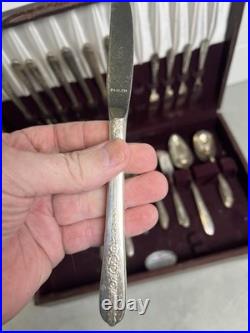 65 Piece Oneida Nobility Plate Royal Rose Silver Plate Silverware Flatware Box
