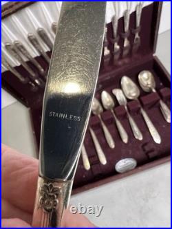 65 Piece Oneida Nobility Plate Royal Rose Silver Plate Silverware Flatware Box
