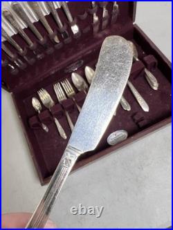 65 Piece Oneida Nobility Plate Royal Rose Silver Plate Silverware Flatware Box
