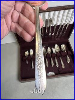65 Piece Oneida Nobility Plate Royal Rose Silver Plate Silverware Flatware Box