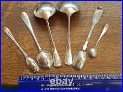 6 SPECIAL PIECES OF ANTIQUE SILVER 2 SMALL LADLES, EGG SPOON 2xMUSTARD & A SALT