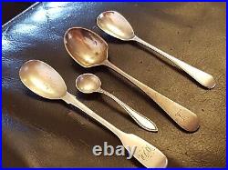 6 SPECIAL PIECES OF ANTIQUE SILVER 2 SMALL LADLES, EGG SPOON 2xMUSTARD & A SALT