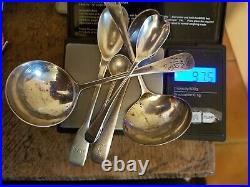 6 SPECIAL PIECES OF ANTIQUE SILVER 2 SMALL LADLES, EGG SPOON 2xMUSTARD & A SALT