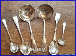 6 SPECIAL PIECES OF ANTIQUE SILVER 2 SMALL LADLES, EGG SPOON 2xMUSTARD & A SALT