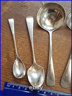 6 SPECIAL PIECES OF ANTIQUE SILVER 2 SMALL LADLES, EGG SPOON 2xMUSTARD & A SALT