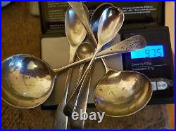 6 SPECIAL PIECES OF ANTIQUE SILVER 2 SMALL LADLES, EGG SPOON 2xMUSTARD & A SALT