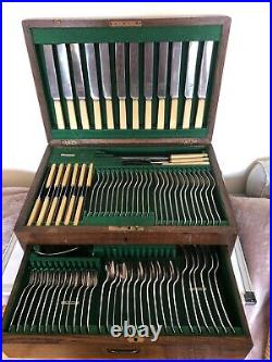 87 Piece Oak Canteen Of Dining Cutlery (ford & Medley) Setting For 12