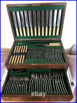 87 Piece Oak Canteen Of Dining Cutlery (ford & Medley) Setting For 12