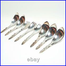 8 ACME INUIT SILVER PLATE SERVING PIECES WithFIGURAL KWAKIUTL TOTEM HANDLES